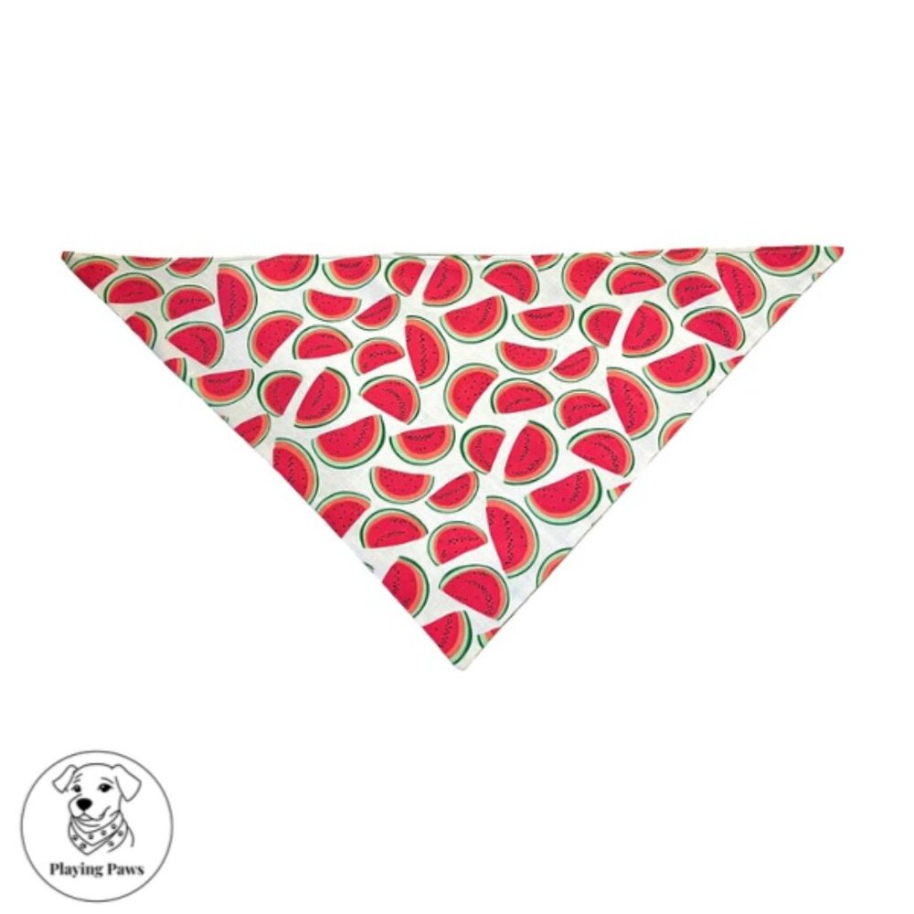 Handmade Double-Sided Watermelon Tie Dye Green Cotton Dog Bandana (Medium)